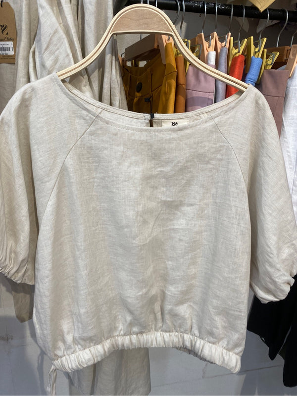Áo Linen Tưng Premium - Croptop Tay Ráp Lăng Thun Bo Eo