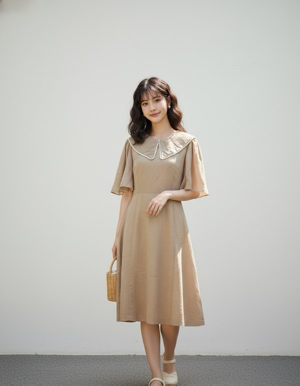 Đầm Linen Tưng Premium - Xòe Xếp Ly Ngực