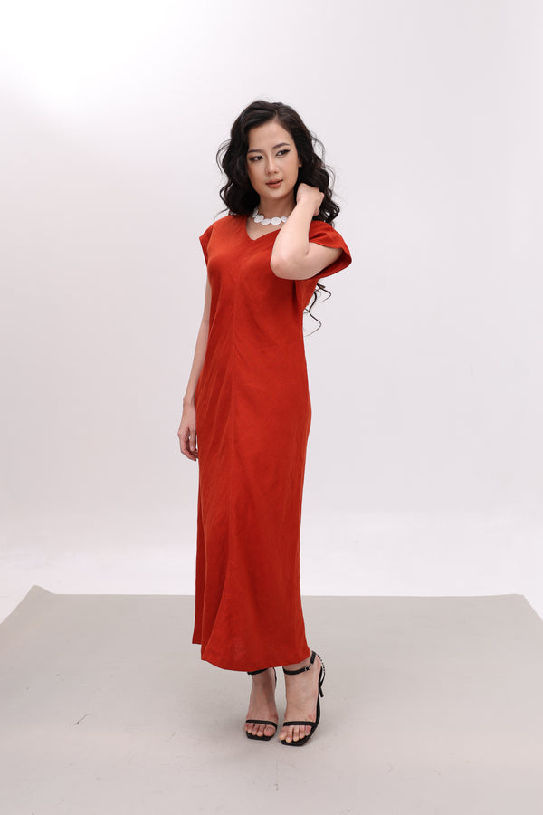 Đầm Linen Tưng Premium - Suông Cổ Tím 2 Mặt