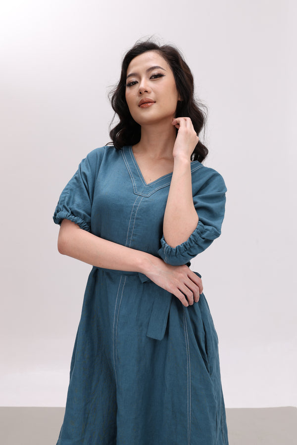 Đầm Linen Tưng Premium - Cổ Tim