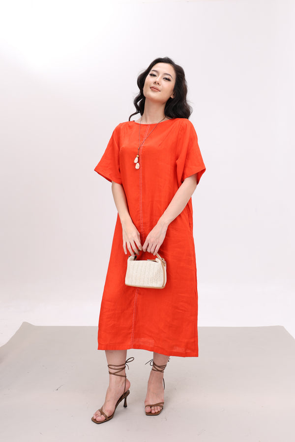 Đầm Linen Tưng Premium - Suông Cổ Thuyền