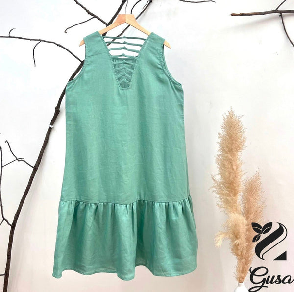 Đầm Linen Tưng Premium - Lưng Đan Dây