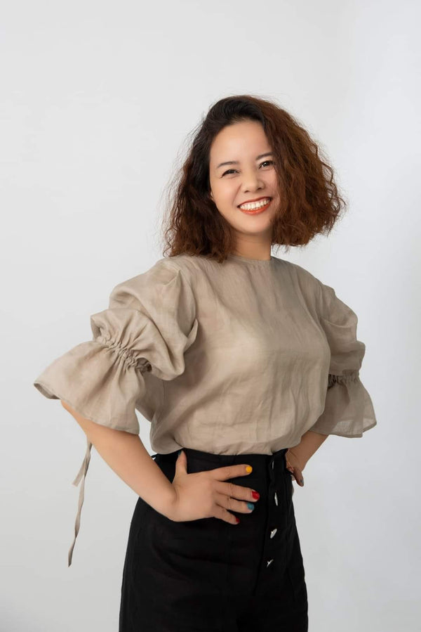Áo Linen Tưng Premium - Kiểu Dây Nơ Lưng Tay Rút