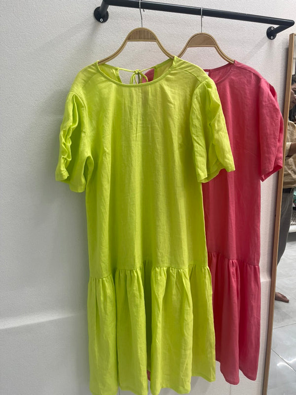 Đầm Linen Tưng Premium - Cột Dây Tay Xoắn