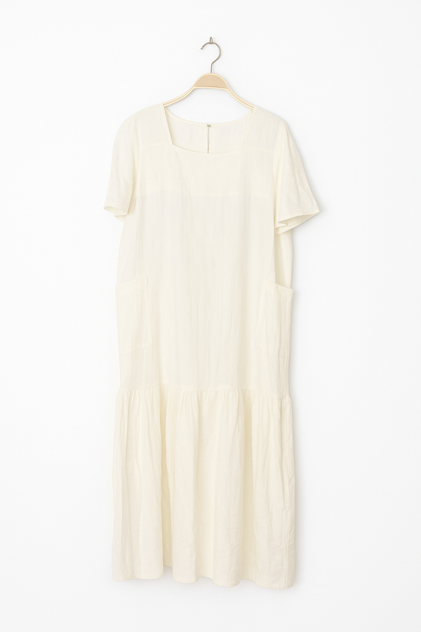 Đầm Linen Tưng Premium - Cổ vuông túi nổi