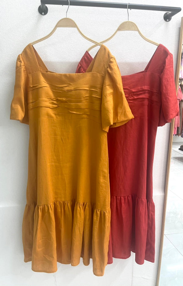 Đầm Linen Tưng Premium - Nhúng Ngực Tay Phồng
