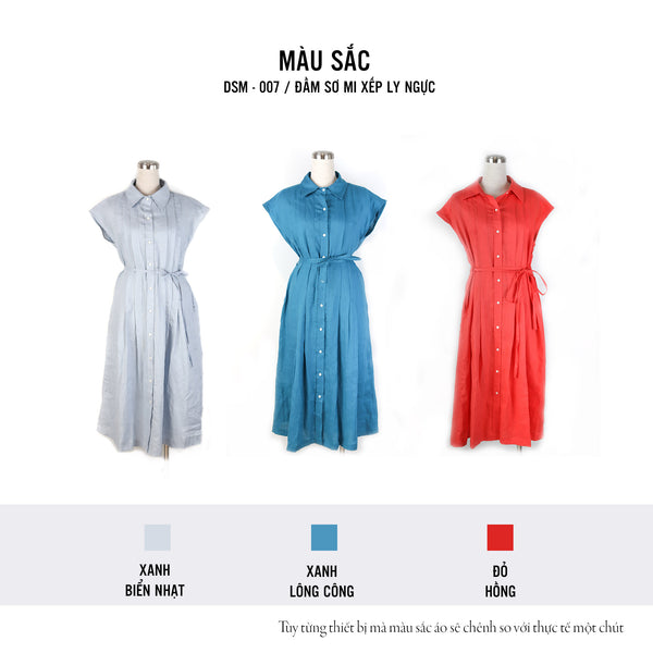 Đầm Linen Tưng Premium - Sơ Mi Xếp Ly Ngực