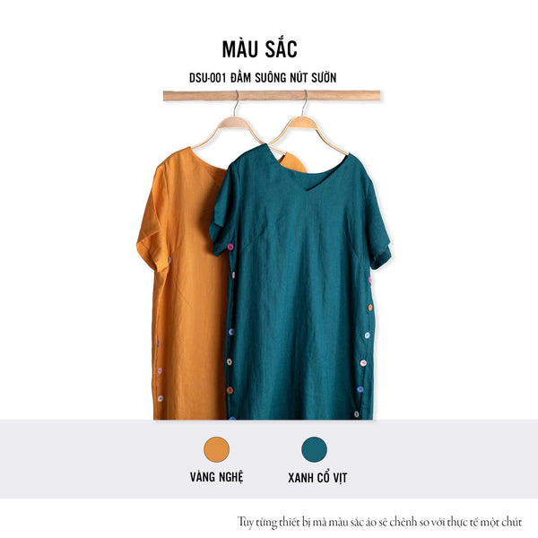 Đầm Linen Tưng Premium - Suông Nút Sườn