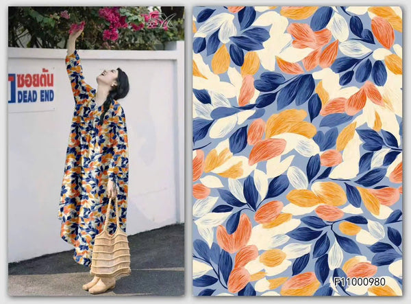 Vải Linen Tơ Bông - Họa Tiết Lá