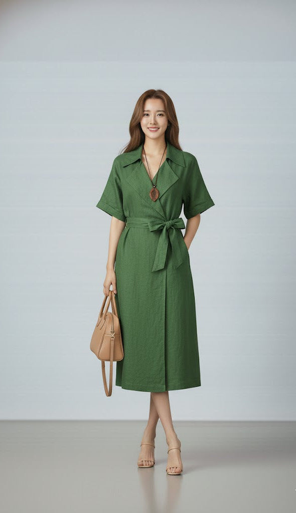 Đầm Linen Tưng Premium - Sơ Mi Phối Bèo