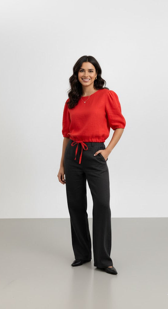 Áo Linen Tưng Premium - Tay Phồng Rút Eo