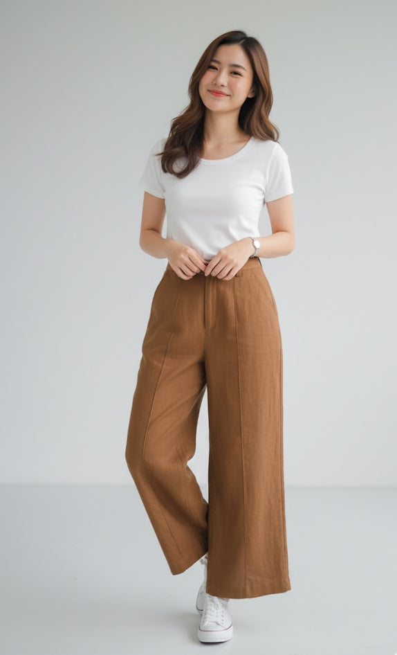 Quần Linen Tưng Premium - Ống Rộng Túi Mổ Sau Màu Da Bò