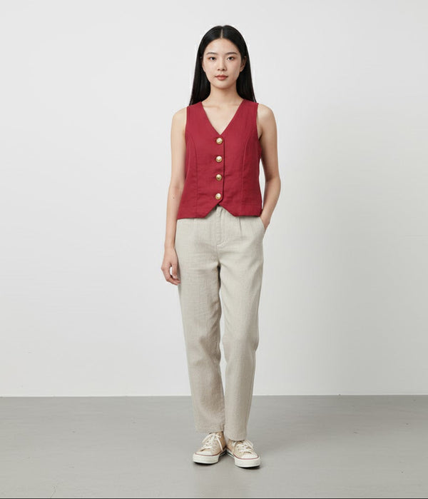 Áo Linen Tưng Premium - Ghi Lê Nút Lạ