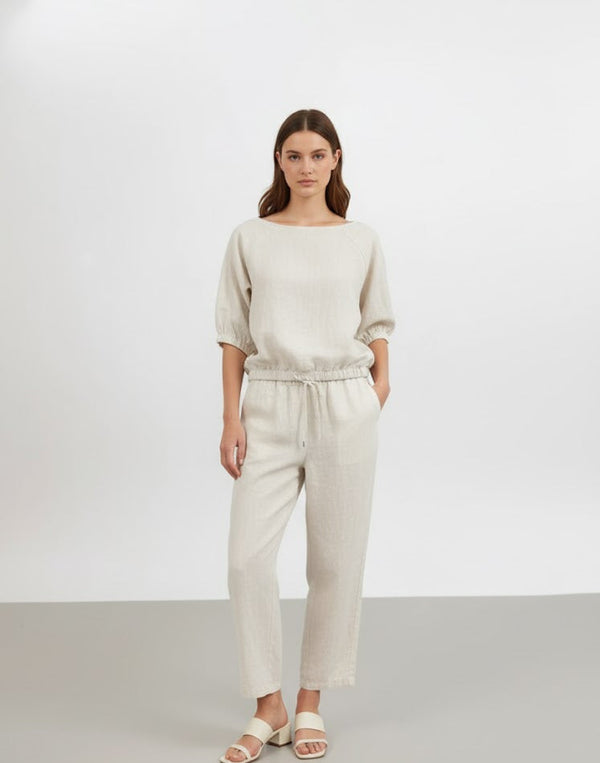 Áo Linen Tưng Premium - Croptop Tay Ráp Lăng Thun Bo Eo