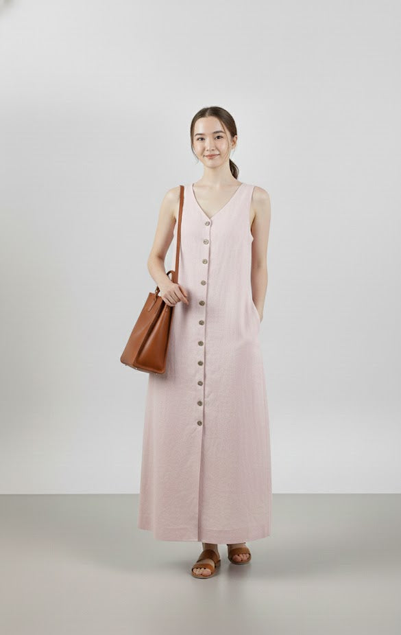 Đầm Lỉnen Tưng Premium - Sát Nách Phối Nút