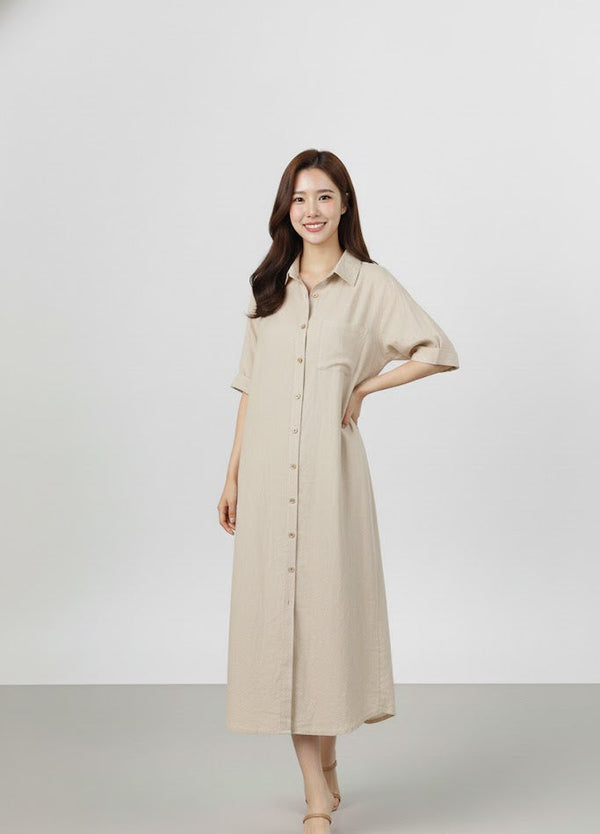 Đầm Linen Tưng Premium - Sơ Mi Giấu Nút