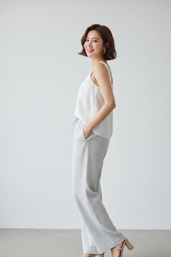 Quần Suông Sang Vải Linen Xám Sọc – Thanh Lịch, Hiện Đại - (QD-002)