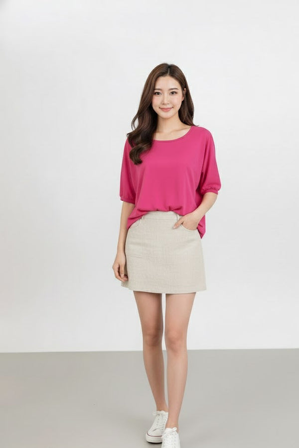 Áo Linen Tưng Premium - Cổ Tròn Tay Ráp Lăng Vạt Lệch