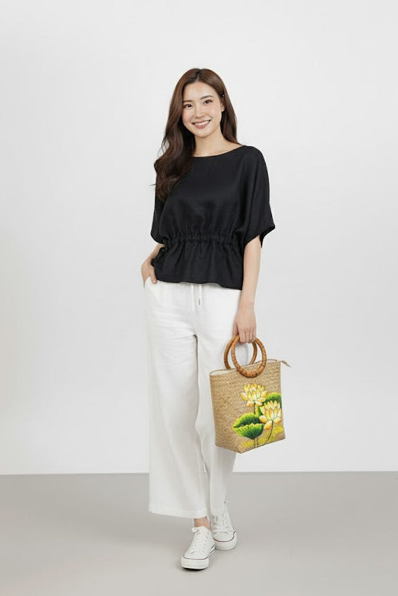 Áo Tay Liền Rút Dây Vải Linen – Mát Mẻ, Thời Trang Hè